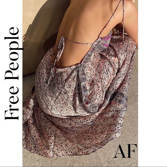 FREE PEOPLE NIA GIA SILK MIDI DRESS NEW NWT LARGE - Picture 3 of 11